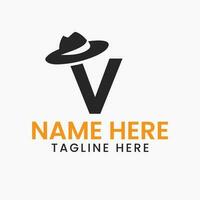 Letter V Gentlemen Hat Logo Design  Concept With Cowboy Hat Icon Template vector