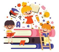 ilustración de niños leyendo libro vector