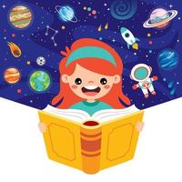 ilustración de niño leyendo libro vector