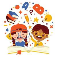 Illustration Of Kids Reading Book vector