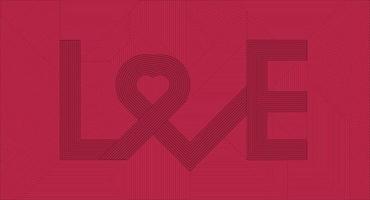 Red background geometric line pattern. Right-angled diagonal stripes. The word love letters are heart shaped. Texture element design for banner, card, poster, backdrop, wall. Vector illustration.