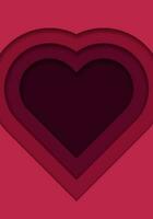 3D gradient background. Red paper cut out heart shape pattern in layers. Color viva magenta. Design element for card, cover, banner, poster, backdrop, wall. Vector illustration.
