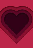 3D gradient background. Red paper cut out heart shape pattern in layers. Color viva magenta. Design element for card, cover, banner, poster, backdrop, wall. Vector illustration.