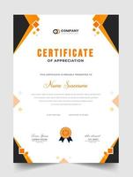 Abstract Clean professional yellow certificate of appreciation template. diploma modern certificate with badge. Elegant business diploma layout for training graduation or course completion. vector