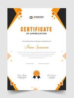 Abstract Clean professional yellow certificate of appreciation template. diploma modern certificate with badge. Elegant business diploma layout for training graduation or course completion. vector