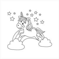 Vector cute unicorn rainbow coloring page