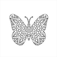 vector linda mariposa mandala colorante página