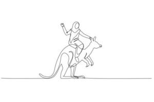 muslim woman riding kangaroo with suicase metaphor of manager with courage and brave vector