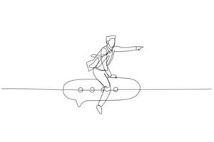 businessman ride speech bubble moving to target. Concept of effective communication vector