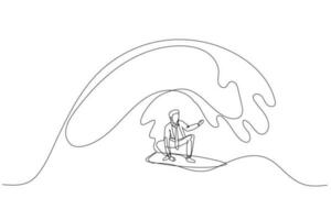 businessman using surfboard. Concept of moving forward with trend vector