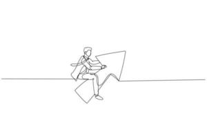 businessman riding arrow moving toward objective. Concept of direction vector