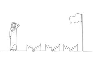 dibujos animados de árabe hombre con trampa desde dólar banco notas soltero continuo línea Arte estilo vector