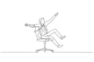 businessman sitting on uncontrollable chair. Concept of stress at work vector
