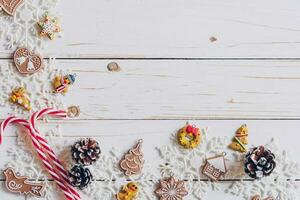 Christmas background and christmas decoration presents concept, top view with copy space. photo
