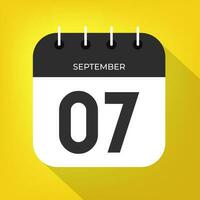 September day 7. Number seven on a white paper with black color border on a yellow background vector. vector