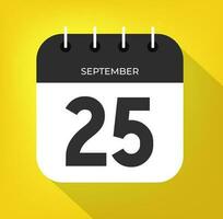 September day 25. Number twenty-five on a white paper with black color border on a yellow background vector. vector