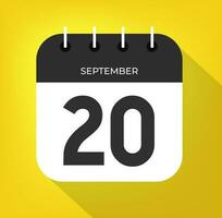 September day 20. Number twenty on a white paper with black color border on a yellow background vector. vector