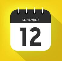 September day 12. Number twelve on a white paper with black color border on a yellow background vector. vector