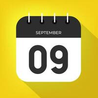 September day 9. Number nine on a white paper with black color border on a yellow background vector. vector