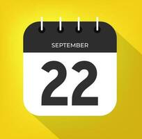 September day 22. Number twenty-two on a white paper with black color border on a yellow background vector. vector