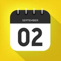 September day 2. Number two on a white paper with black color border on a yellow background vector. vector