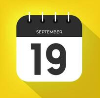 September day 19. Number nineteen on a white paper with black color border on a yellow background vector. vector