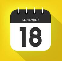 September day 18. Number eighteen on a white paper with black color border on a yellow background vector. vector