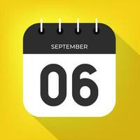 September day 6. Number six on a white paper with black color border on a yellow background vector. vector