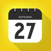 September day 27. Number twenty-seven on a white paper with black color border on a yellow background vector. vector