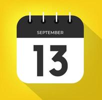 September day 13. Number thirteen on a white paper with black color border on a yellow background vector. vector