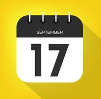 September day 17. Number seventeen on a white paper with black color border on a yellow background vector. vector