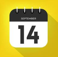 September day 14. Number fourteen on a white paper with black color border on a yellow background vector. vector