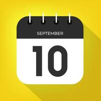 September day 10. Number ten on a white paper with black color border on a yellow background vector. vector