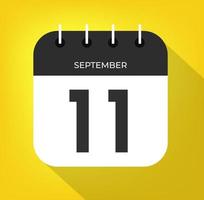 September day 11. Number eleven on a white paper with black color border on a yellow background vector. vector