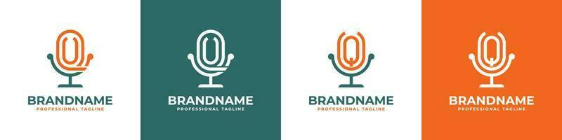 Letter UQ or QU Podcast Logo, suitable for any business related to microphone with UQ or QU initials. vector