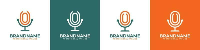 Letter OU or UO Podcast Logo, suitable for any business related to microphone with OU or UO initials. vector