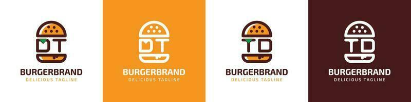 letra dt y td hamburguesa logo, adecuado para ninguna negocio relacionado a hamburguesa con dt o td iniciales. vector