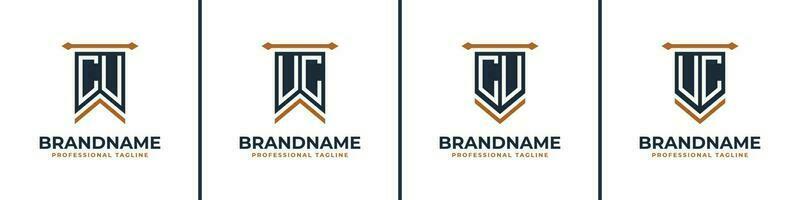 Letter CU and UC Pennant Flag Logo Set, Represent Victory. Suitable for any business with CU or UC initials. vector