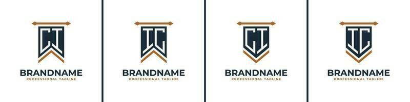 Letter CI and IC Pennant Flag Logo Set, Represent Victory. Suitable for any business with CI or IC initials. vector
