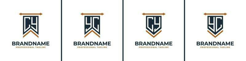 Letter CY and YC Pennant Flag Logo Set, Represent Victory. Suitable for any business with CY or YC initials. vector