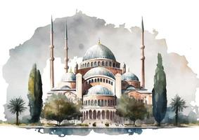 The Delicate Beauty of Selimiye Mosque in Watercolor vector