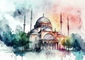 A Stunning Watercolor Depiction of Selimiye Mosque's Grandeur vector
