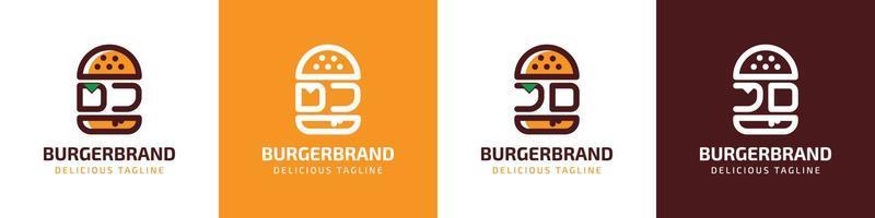 letra DJ y jd hamburguesa logo, adecuado para ninguna negocio relacionado a hamburguesa con DJ o jd iniciales. vector