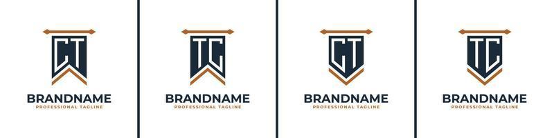 Letter CT and TC Pennant Flag Logo Set, Represent Victory. Suitable for any business with CT or TC initials. vector