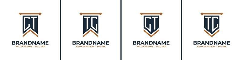 Letter CT and TC Pennant Flag Logo Set, Represent Victory. Suitable for any business with CT or TC initials. vector