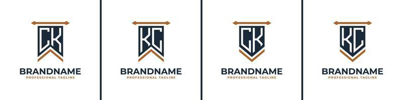 Letter CK and KC Pennant Flag Logo Set, Represent Victory. Suitable for any business with CK or KC initials. vector