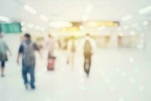 abstract blurred background  crowd people at terminal department at airport with bokeh light. photo
