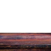 Empty wooden table top on isolated white, Template mock up for display of product. photo