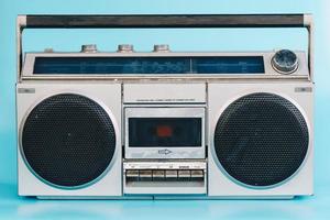 Vintage stereo on blue pasrel color background photo