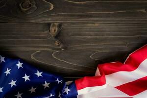 Estados Unidos bandera en de madera pared antecedentes y textura con espacio foto